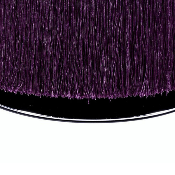 Fabric Upholstered Round Ottoman with Fringes and Metal Base, Purple - BM225687