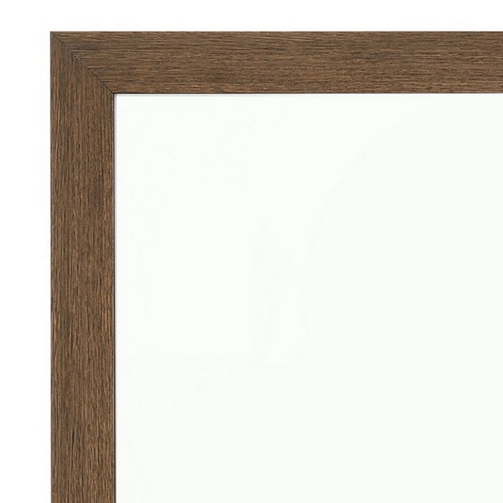 Transitional Style Wooden Frame Mirror with Grain Details, Brown - BM225938