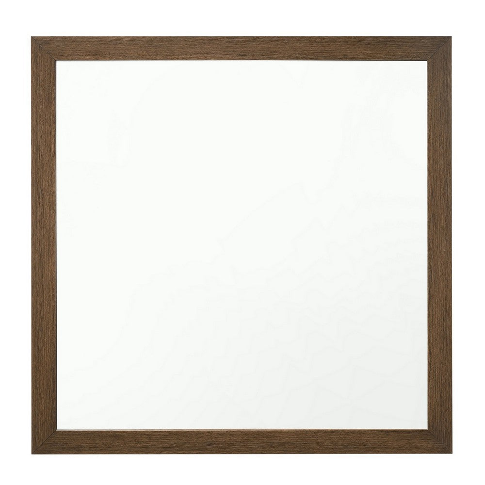 Transitional Style Wooden Frame Mirror with Grain Details, Brown - BM225938
