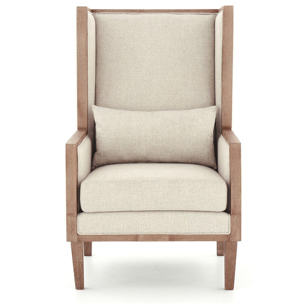 Wooden Frame Accent Chair with High Wingback and Track Arms,Beige and Brown - BM226162