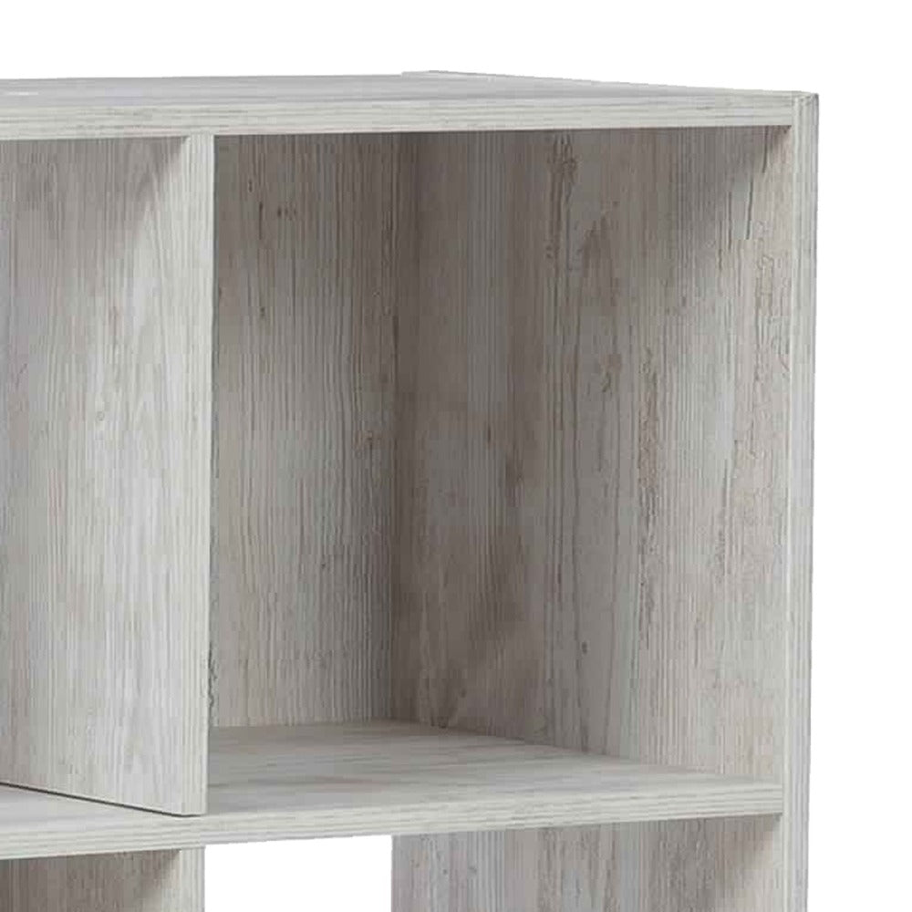 6 Cube Wooden Organizer with Grain Details, Washed White - BM227057