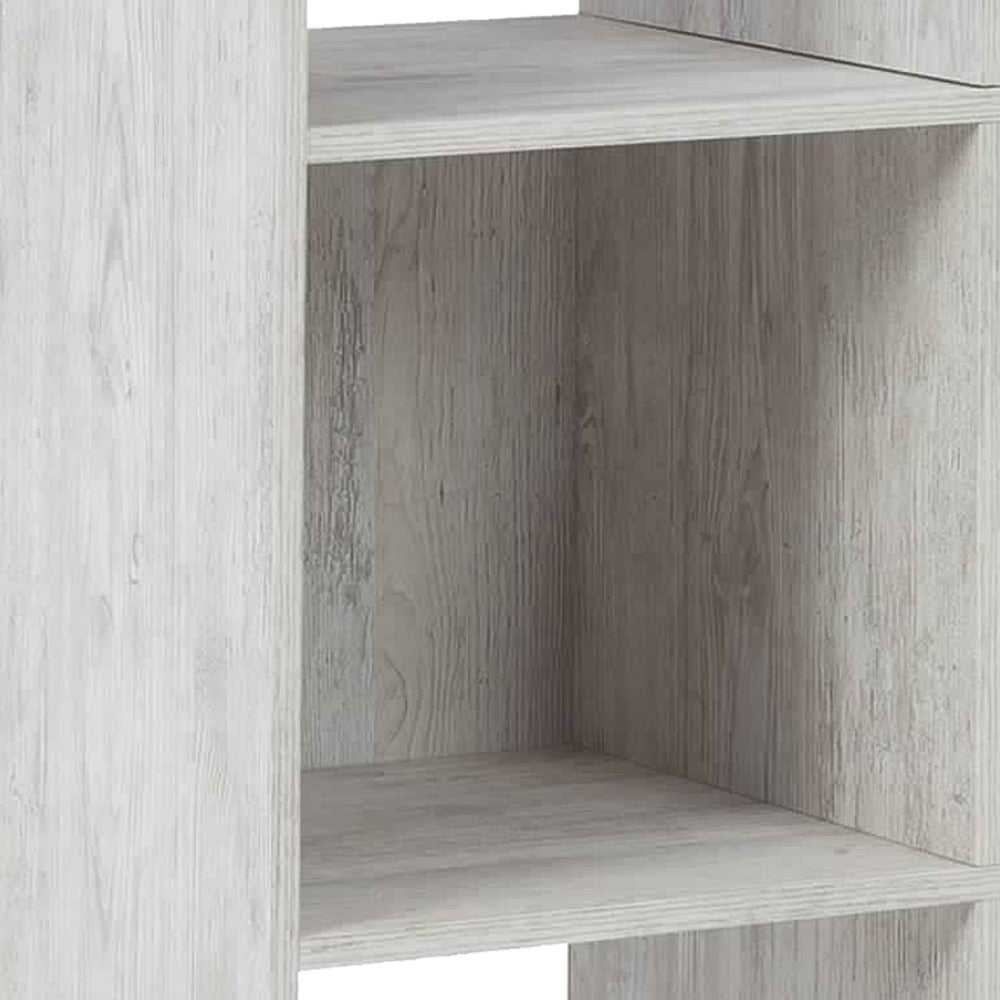 6 Cube Wooden Organizer with Grain Details, Washed White - BM227057