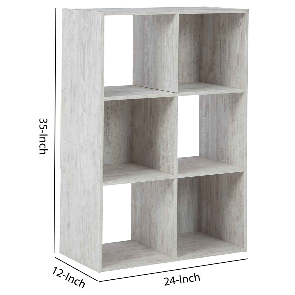 6 Cube Wooden Organizer with Grain Details, Washed White - BM227057