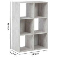 6 Cube Wooden Organizer with Grain Details, Washed White - BM227057