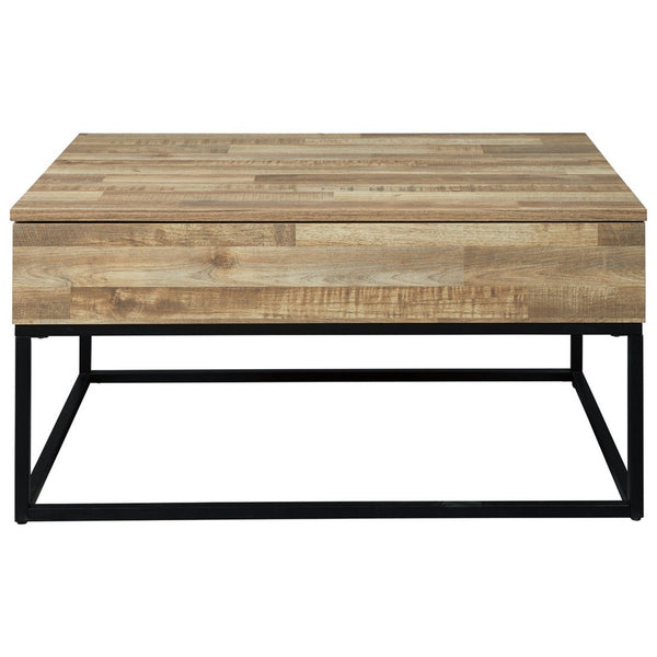19" Wood and Metal Lift Top Cocktail Table, Brown and Black - BM227573