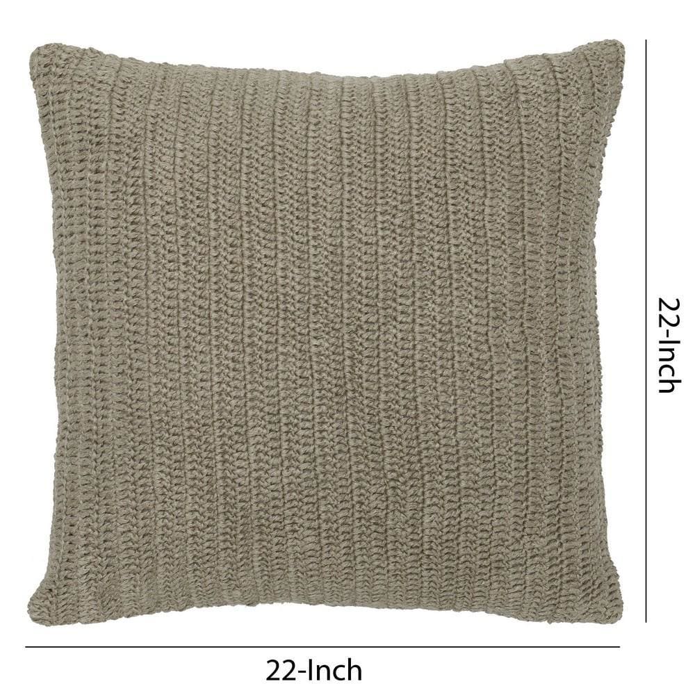 22 x 22" Throw Pillow with Hand Knit Details, Brown By Casagear Home