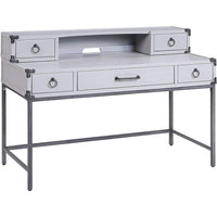 5 Drawer Wooden Desk and Hutch with Ring Pulls, Gray - BM230138