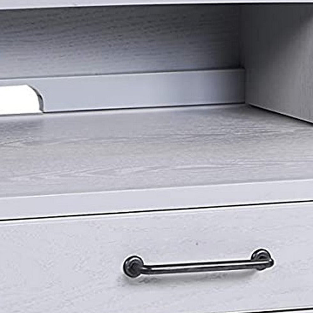 5 Drawer Wooden Desk and Hutch with Ring Pulls, Gray - BM230138