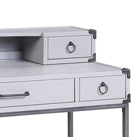 5 Drawer Wooden Desk and Hutch with Ring Pulls, Gray - BM230138
