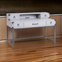 5 Drawer Wooden Desk and Hutch with Ring Pulls, Gray - BM230138