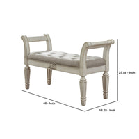 46 Inches Tufted Fabric Padded Wooden Accent Bench, Antique White - BM230917