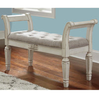 46 Inches Tufted Fabric Padded Wooden Accent Bench, Antique White - BM230917