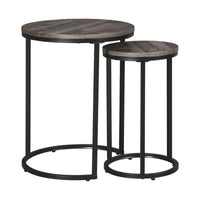 Round Wooden Top Metal Accent Table, Set of 2, Gray and Black - BM230944