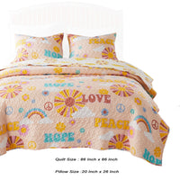 Berlin 3 Piece Microfiber Rainbows and Clouds Print Queen Quilt Set, Beige - BM231034