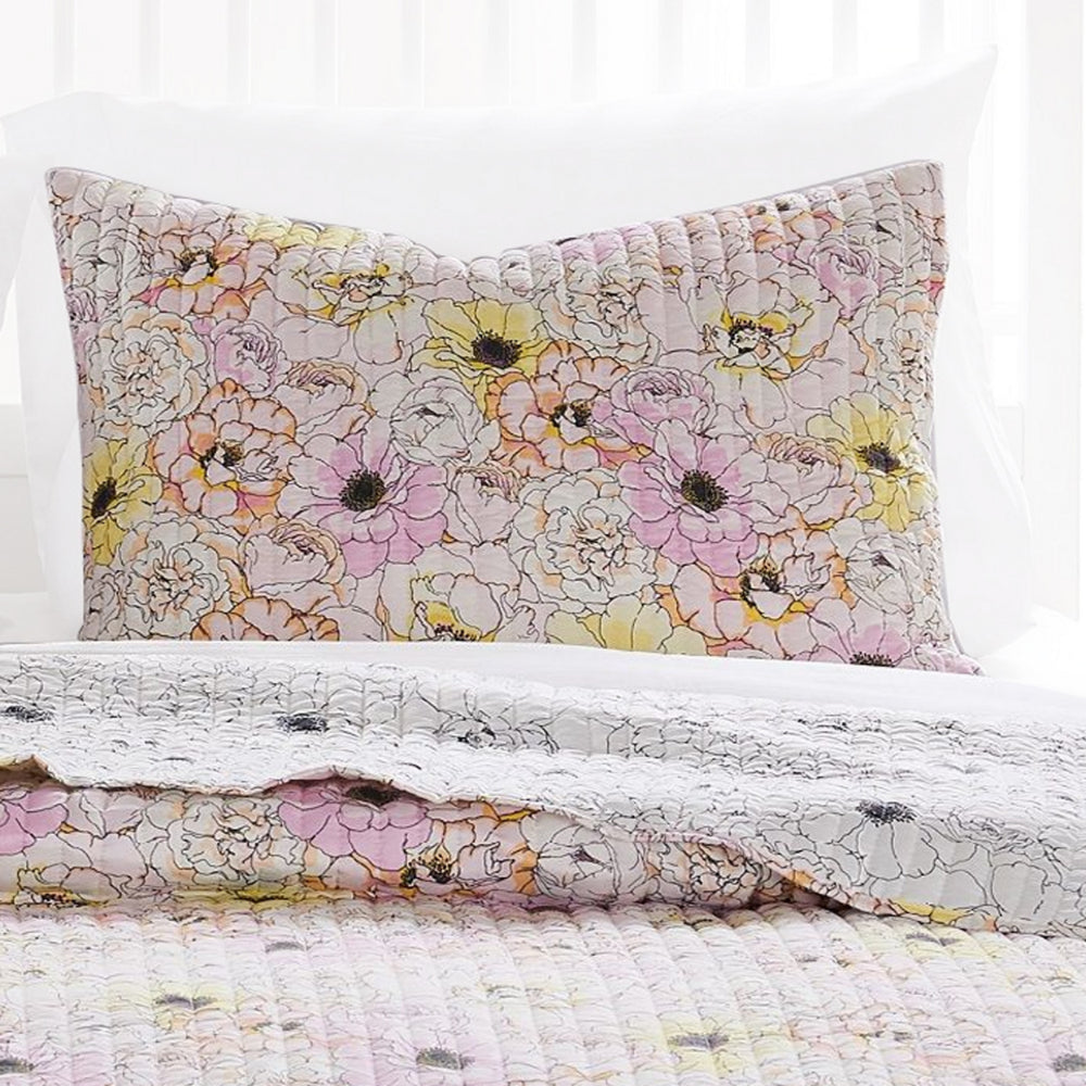 Milan 3 Piece Microfiber Blooming Flower Pattern Queen Quilt Set, White and Pink - BM231048