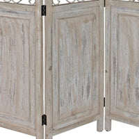 48 inch 3 Panel Screen with Metal Scrollwork, Washed Beige - BM231305