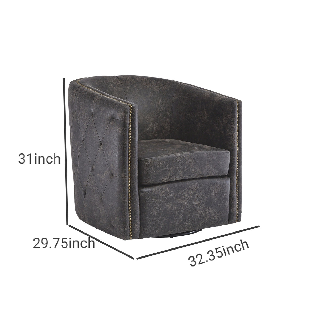31 Inch Barrel Back Leatherette Swivel Accent Chair, Black - BM231371