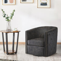 31 Inch Barrel Back Leatherette Swivel Accent Chair, Black - BM231371