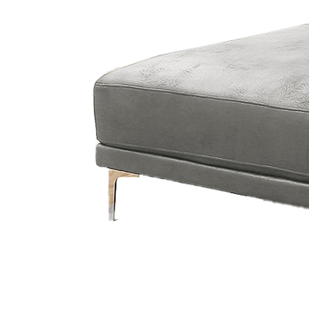 Leatherette Ottoman with Sleek Metal Feet, Gray - BM231972