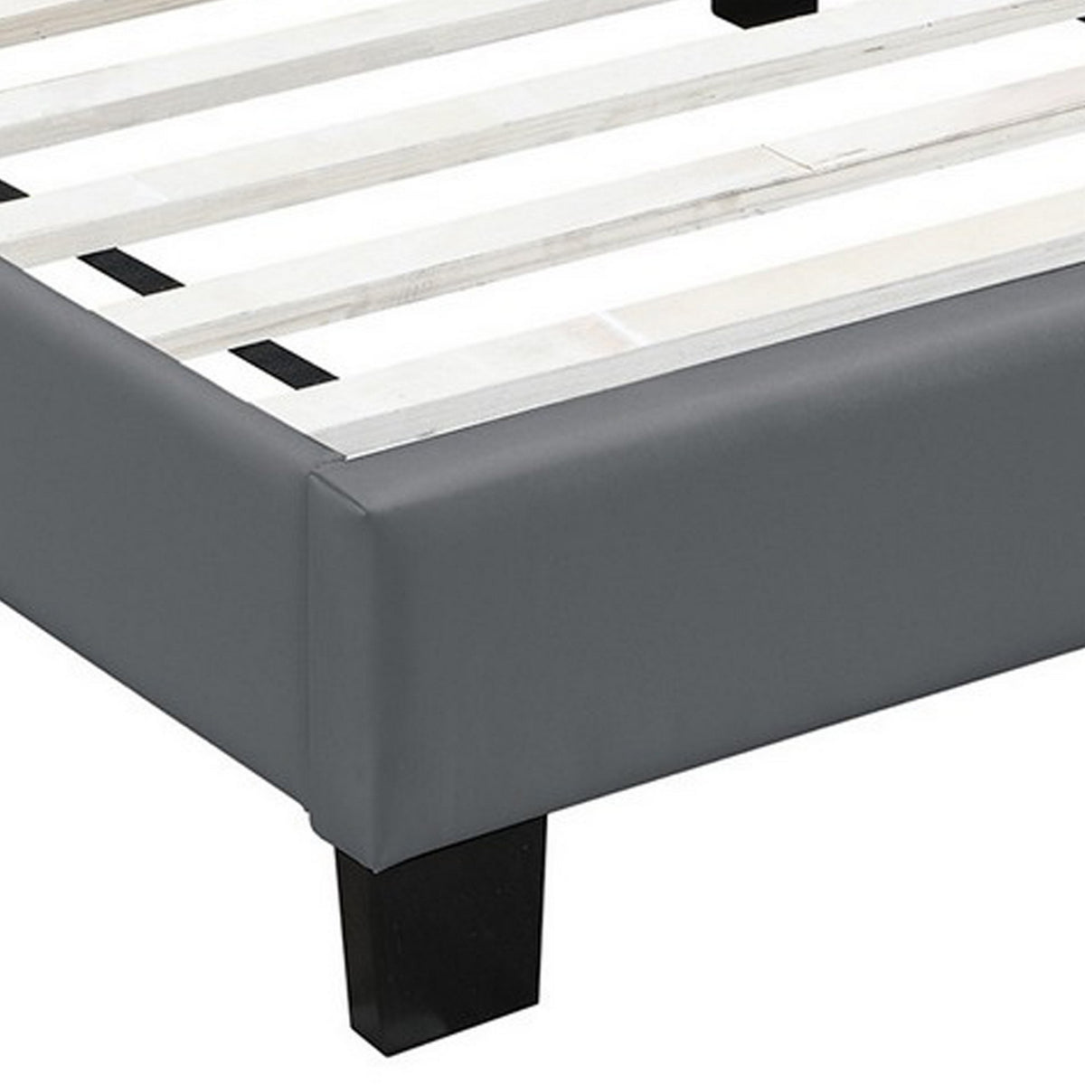 Twin Leatherette Bed with Checkered Tufted Headboard, Gray - BM232013