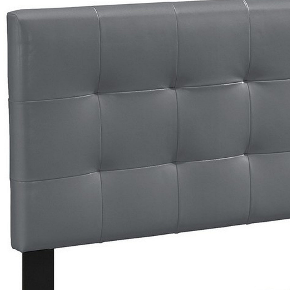 Twin Leatherette Bed with Checkered Tufted Headboard, Gray - BM232013