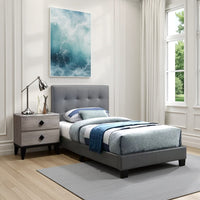 Twin Leatherette Bed with Checkered Tufted Headboard, Gray - BM232013