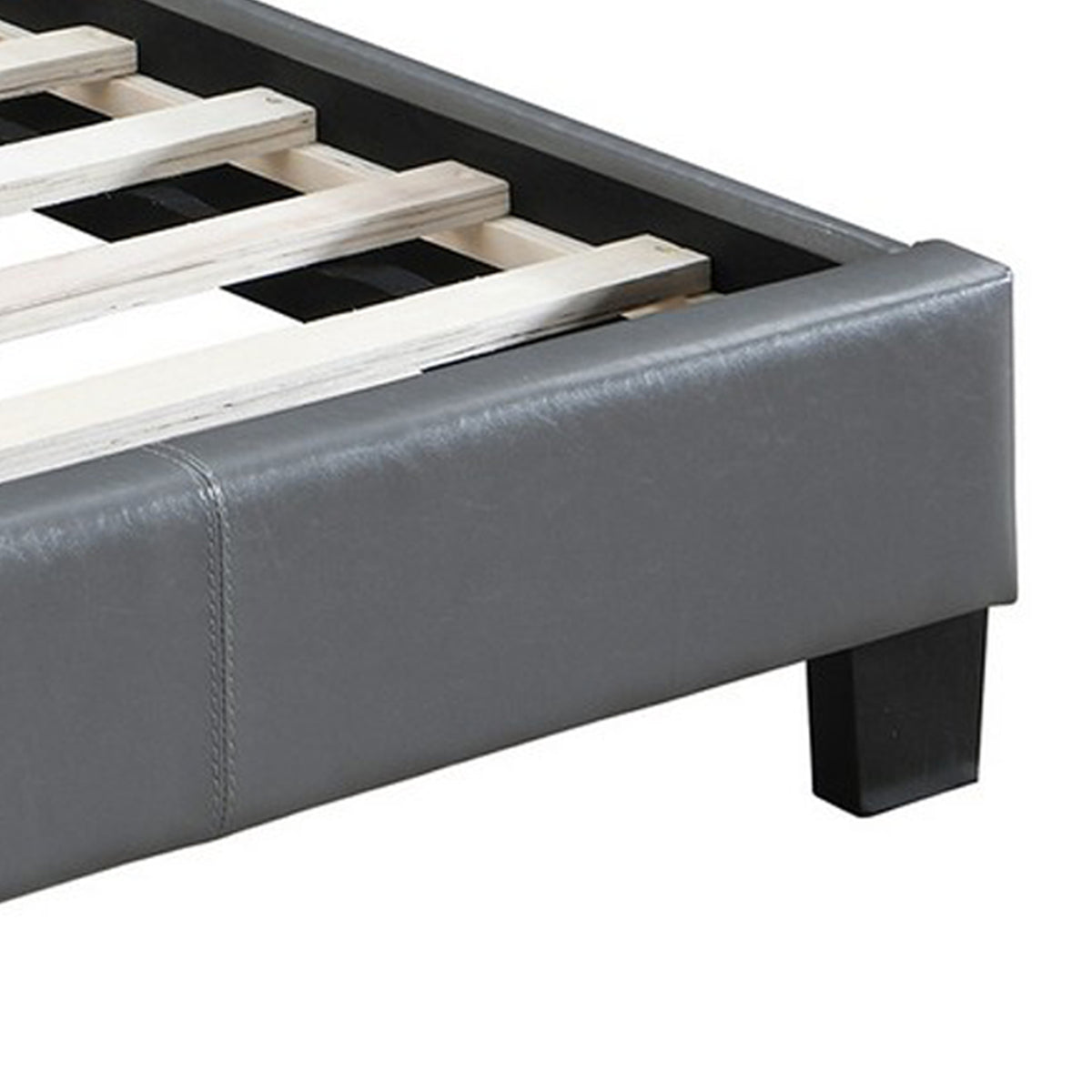 Transitional Style Leatherette Queen Bed with Padded Headboard, Gray - BM232045