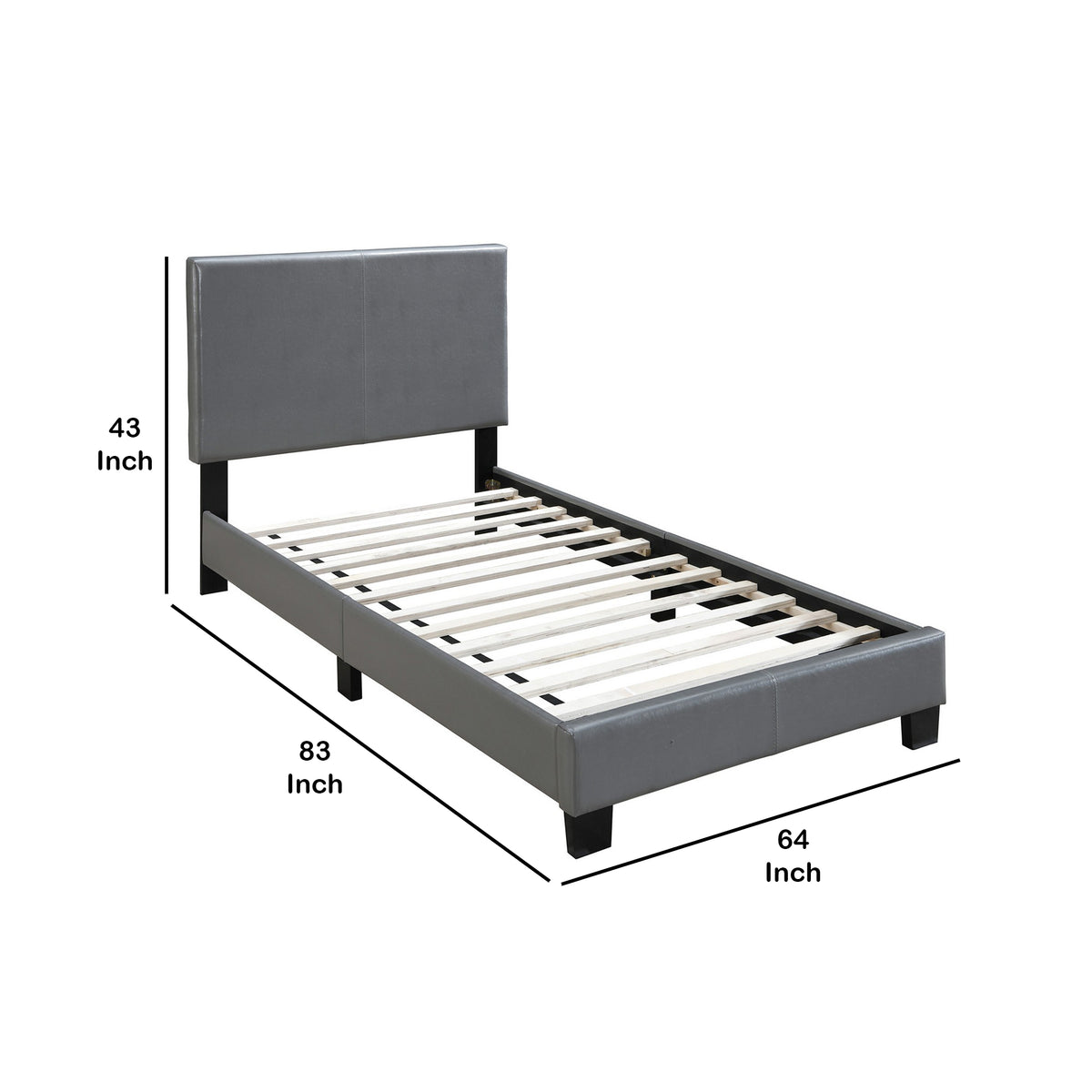 Transitional Style Leatherette Queen Bed with Padded Headboard, Gray - BM232045