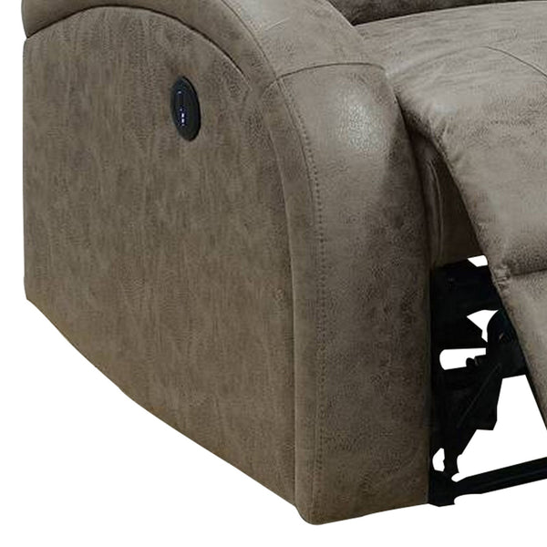 40 Inch Vegan Faux Leather Power Recliner with USB Port, Stone Gray - BM232056