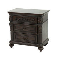 30 Inches 3 Drawer Engraved Wooden Nightstand, Brown - BM232130