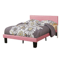 Traditional Wooden Full Bed with Faux Leather Upholstery, Pink - BM233112