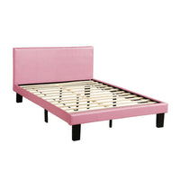 Traditional Wooden Full Bed with Faux Leather Upholstery, Pink - BM233112