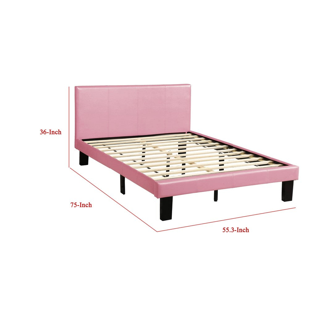 Traditional Wooden Full Bed with Faux Leather Upholstery, Pink - BM233112