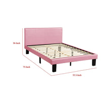 Traditional Wooden Full Bed with Faux Leather Upholstery, Pink - BM233112