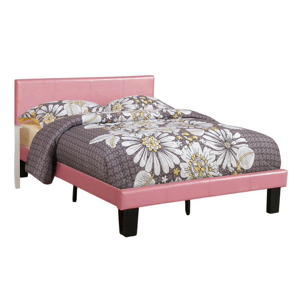 Traditional Wooden Full Bed with Faux Leather Upholstery, Pink - BM233112