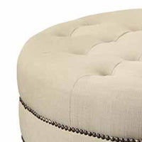 Round Shaped Fabric Ottoman with Nailhead Trim, Gray - BM233231