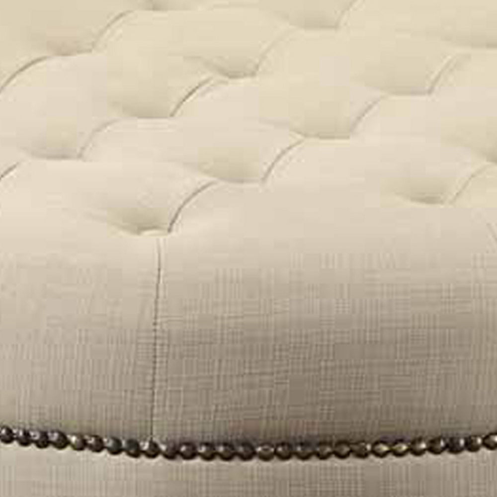 Round Shaped Fabric Ottoman with Nailhead Trim, Gray - BM233231