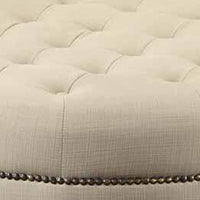 Round Shaped Fabric Ottoman with Nailhead Trim, Gray - BM233231