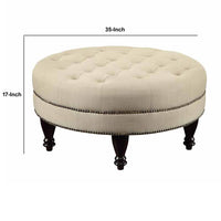 Round Shaped Fabric Ottoman with Nailhead Trim, Gray - BM233231