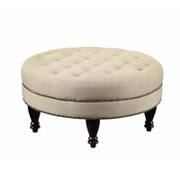 Round Shaped Fabric Ottoman with Nailhead Trim, Gray - BM233231