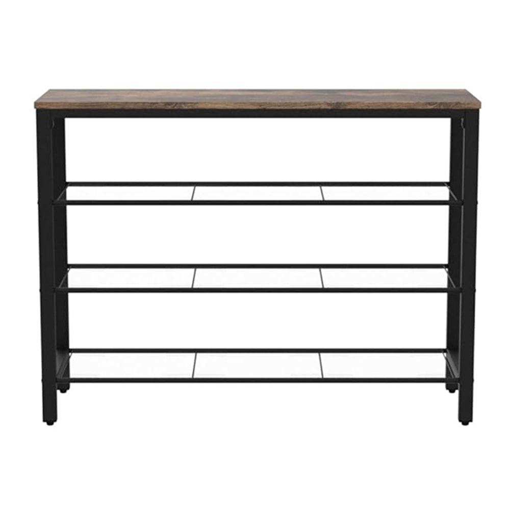 39 Inches Wooden Shoe Organizer with Mesh Shelves, Brown and Black - BM233368