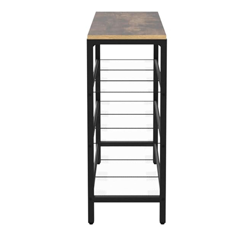 39 Inches Wooden Shoe Organizer with Mesh Shelves, Brown and Black - BM233368