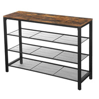 39 Inches Wooden Shoe Organizer with Mesh Shelves, Brown and Black - BM233368