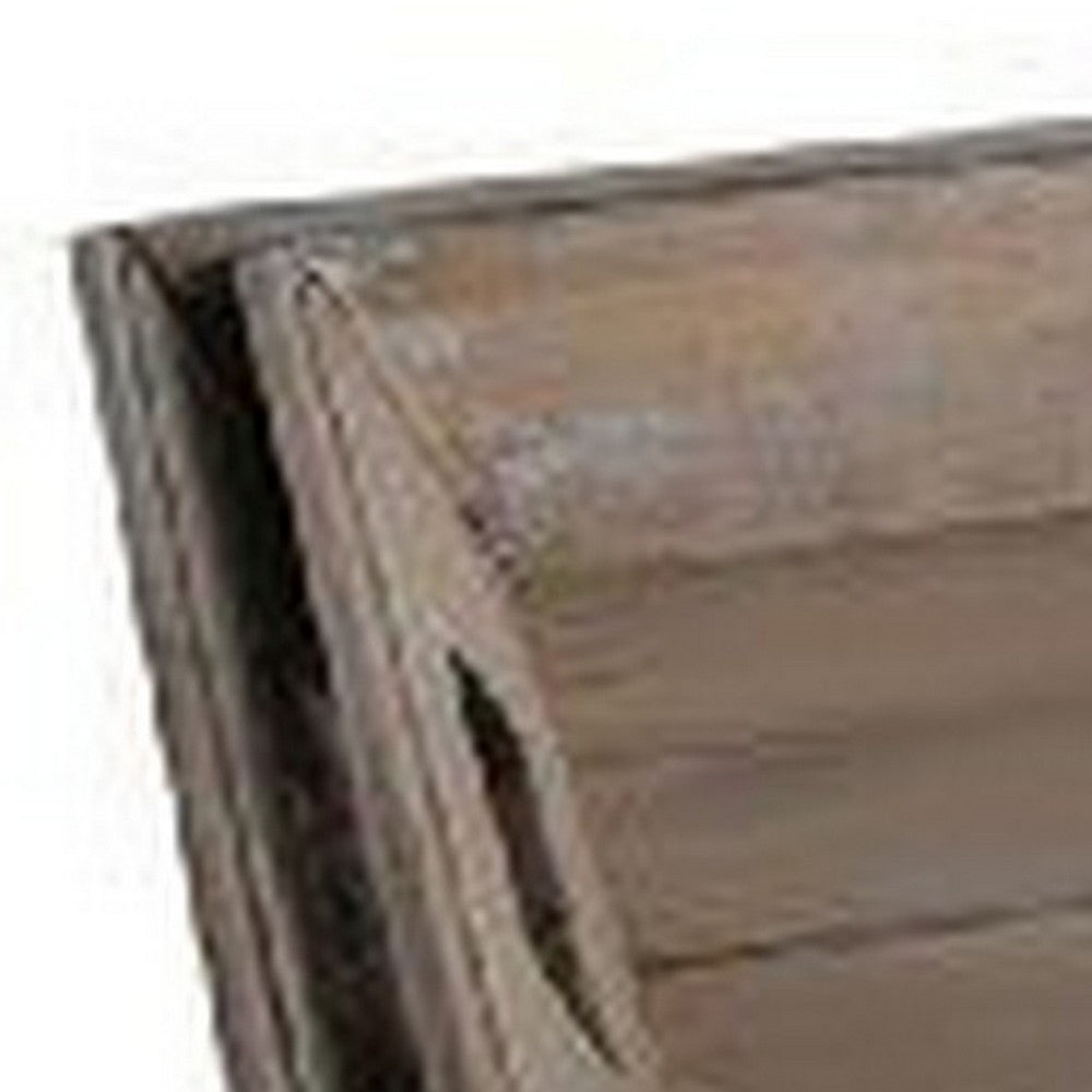 Angled Edge Wooden Tray with Cutout Handles, Set of 2, Distressed Brown - BM233459
