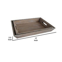 Angled Edge Wooden Tray with Cutout Handles, Set of 2, Distressed Brown - BM233459