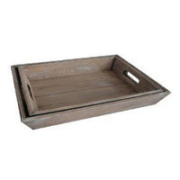 Angled Edge Wooden Tray with Cutout Handles, Set of 2, Distressed Brown - BM233459