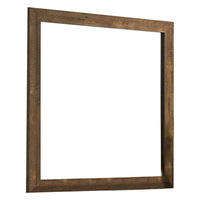 39 Inch Square Wooden Frame Rustic Mirror, Walnut - BM233728