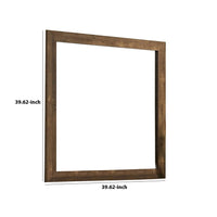 39 Inch Square Wooden Frame Rustic Mirror, Walnut - BM233728