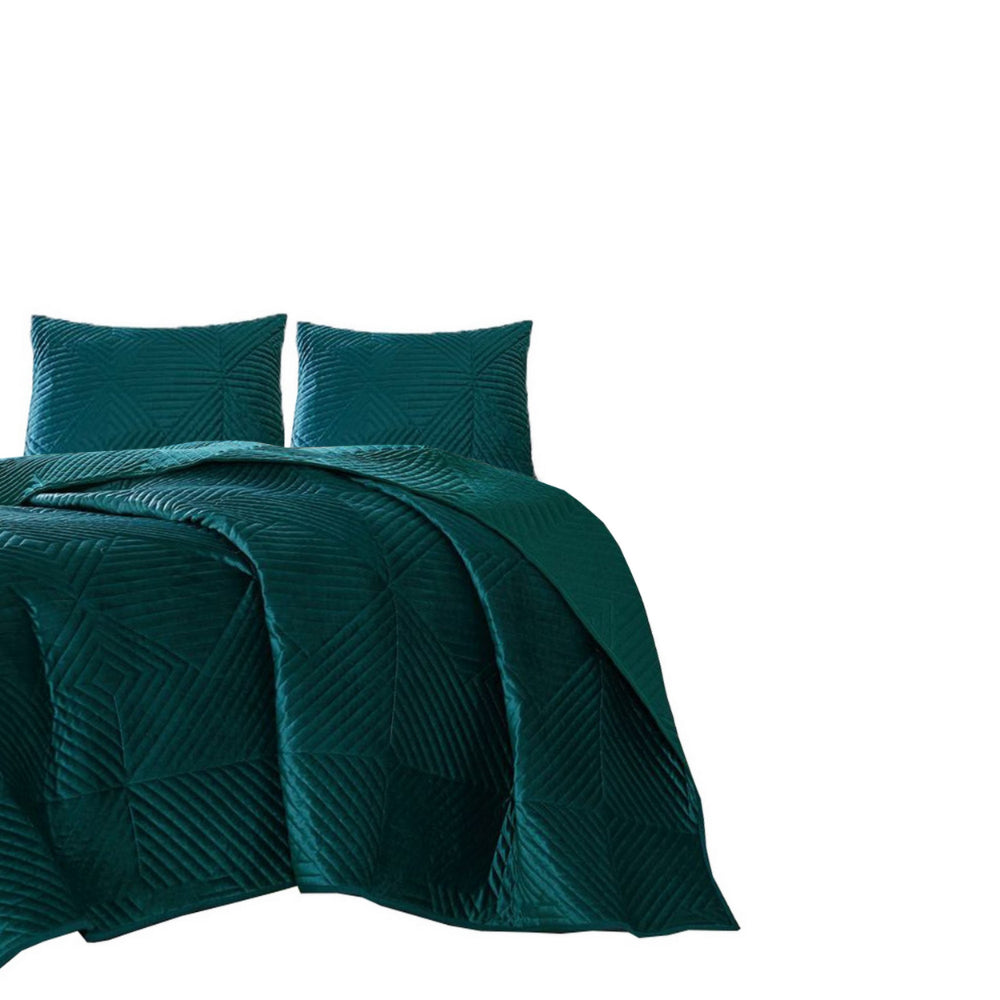 Bann 3 Piece King Quilt Set with Geometric Design, Green - BM233899