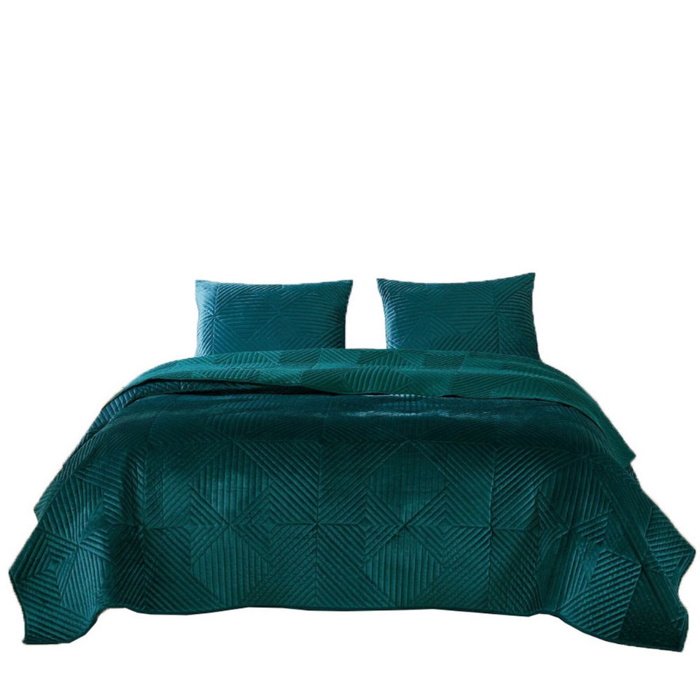 Bann 3 Piece King Quilt Set with Geometric Design, Green - BM233899